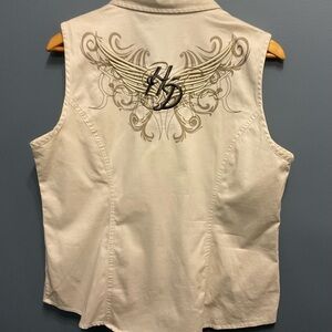 🔥 STUNNING Harley-Davidson Women's XL Embroidered Bling Cream Wing Vest 🔥